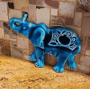 Ceramic Blue Elephant Figurine